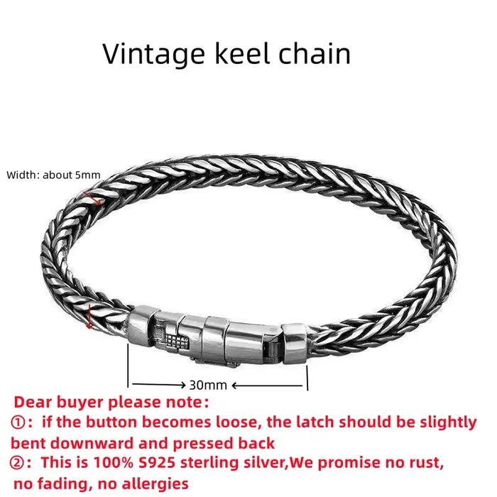 100% S925 argent Sterling tissé à la main rétro Style dominateur personnalité quille homme femme pur