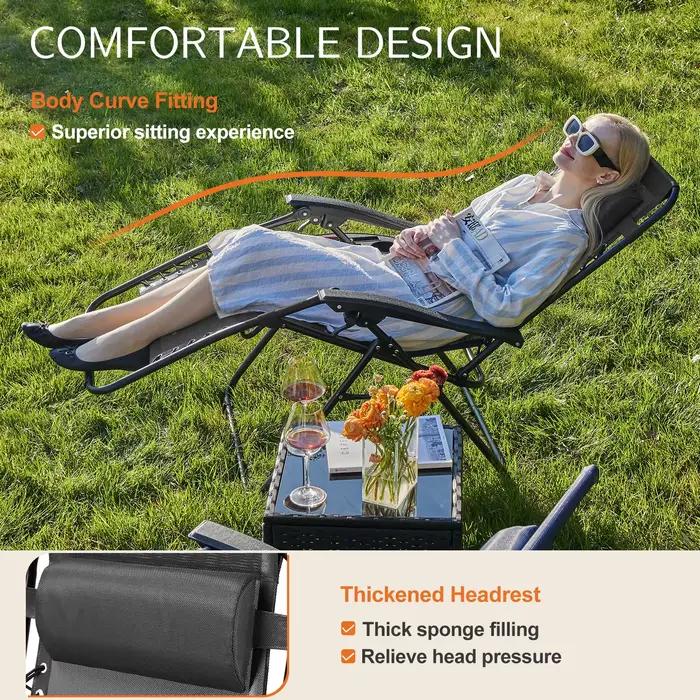 JIAN-Ensemble de 2 chaises inclinables portables ontariGravity, avec plateaux porte-gobelet, oreille