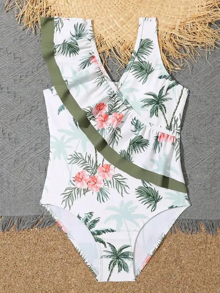Maillot de bain une pièce imprimé à volants pour filles 2026 – Tenue de bain pour enfants, maillot d