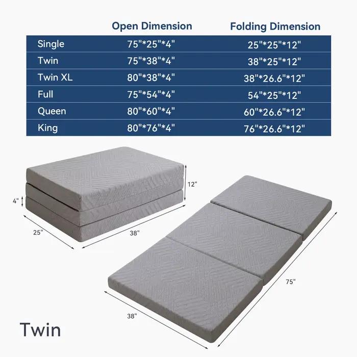 Hcore-Matelas Pliable en Mousse à Mémoire de Forme avec Sac, Surmatelas Portable pour le Sol, le Cam