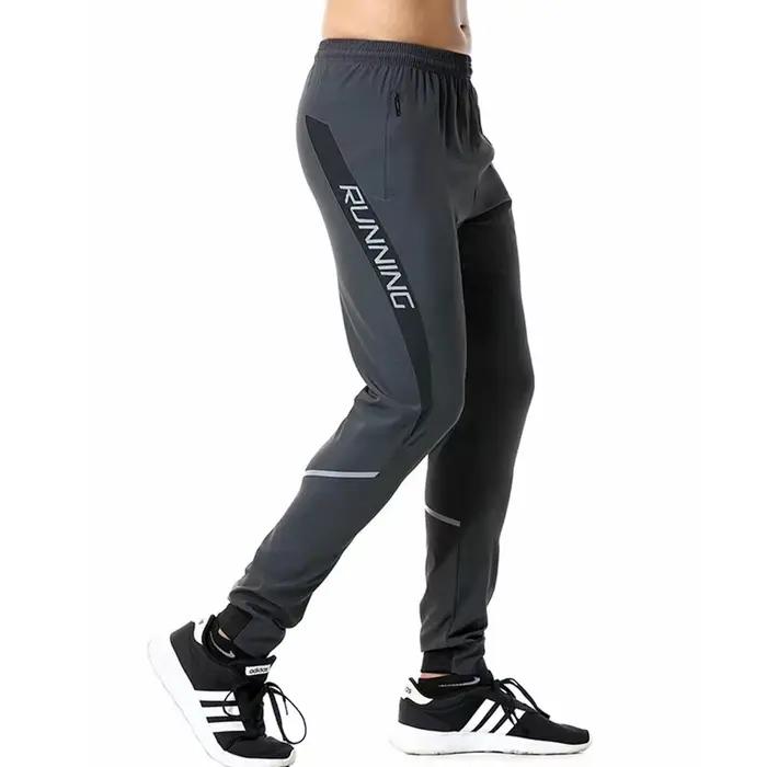 Pantalon de course réfléchissant pour hommes, fermeture éclair, pantalon de sport, d'entraînement, d