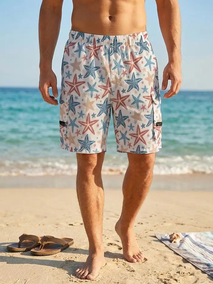 Shorts de plage pour hommes imprimé intégral avec poches multiples séchage rapide pour été et activités nautiques