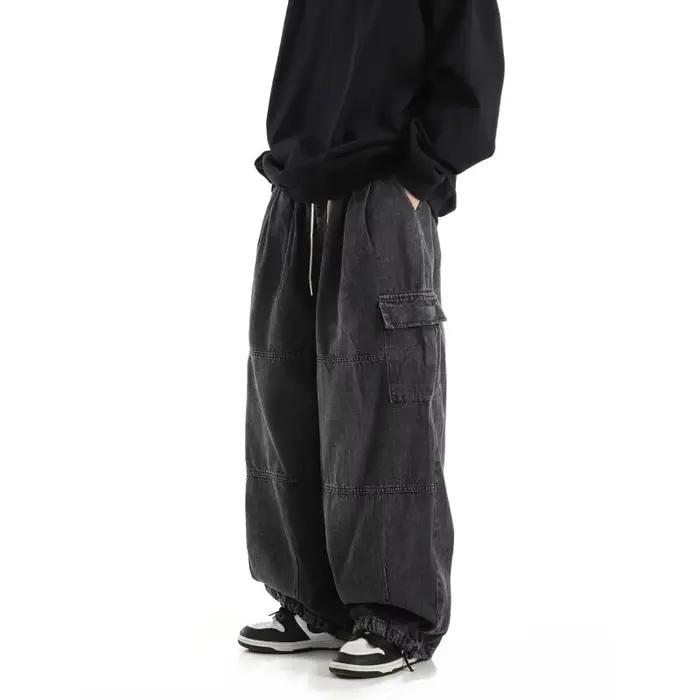Jean Cargo Baggy noir pour hommes, pantalon de Jogging décontracté à jambes larges, surdimensionné,