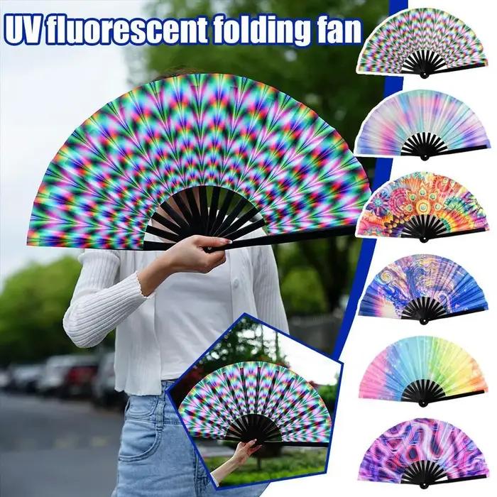 Grand éventail Rave pliant à main de 33cm, Chinease/dégradé japonais, coloré, réfléchissant, pliable