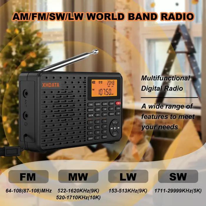 XHDATA D-109 Stéréo Numérique Portable Radio AM SW MW FM Radio Bluetooth Compatible Multifonctionnel