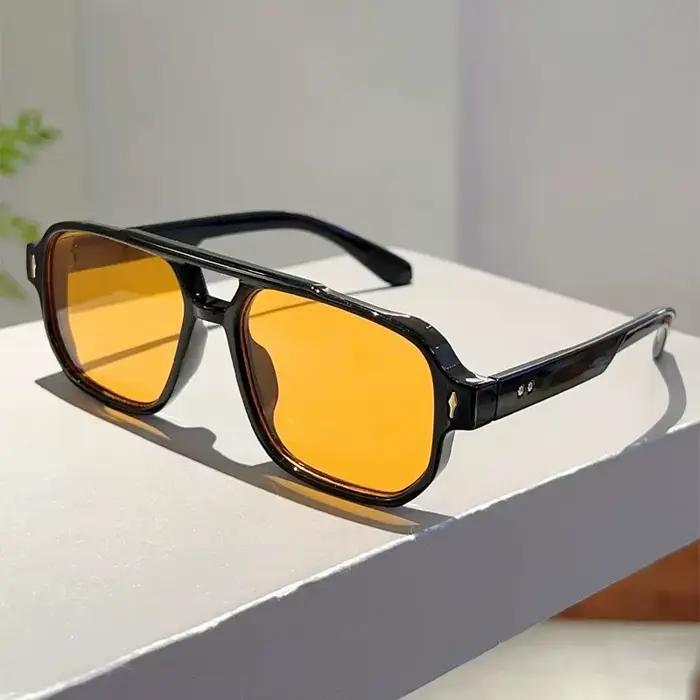 Vintage Double ponts hommes lunettes de soleil carrées mode vert océan lentille UV400 lunettes femme