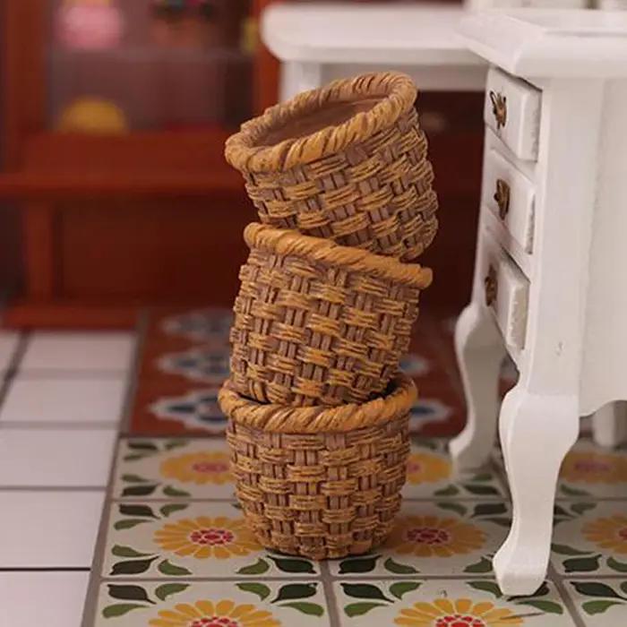 Mini panier de rangement des aliments et légumes tissé à la main, maison de courses mignonnes, cadre