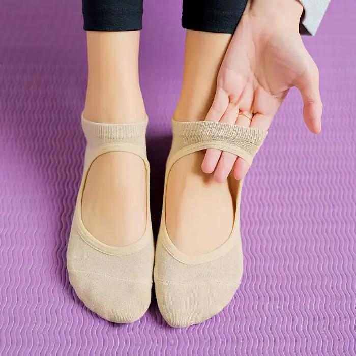Chaussettes yoga femme antidérapantes respirantes dos nu pilates ballet fitness salle sport