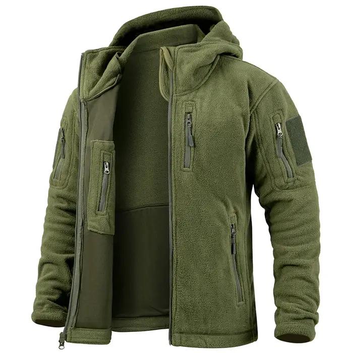 Veste polaire tactique pour hommes, sweat à capuche militaire chaud avec fermeture éclair complète,
