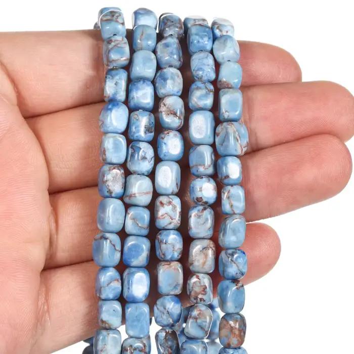 Perles en pierre naturelle 6x8mm sédiment de mer bleu Turquoise