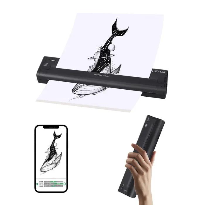 ATS886-Imprimante de Tatouage Portable Sans Fil, Appareil Rechargeable Bluetooth, Machine de Transfe