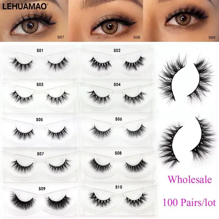 LEHUAMAO10/100 paires de cils de vison en gros doux moelleux court faux cils extension de cils natur