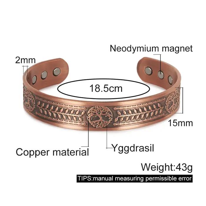 Bracelet en cuivre pur Vinterly Yggdrasil Viking bracelets magnétiques réglables soulagement de l'ar