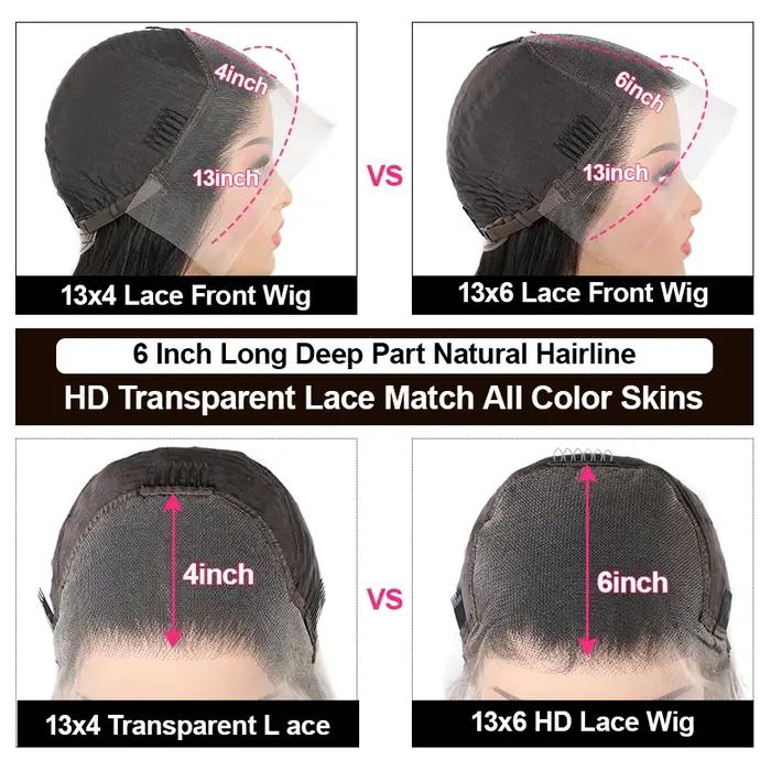 Perruque Lace Front Wig naturelle lisse, cheveux lisses, Transparent HD, 13x6, 13x4, couleur noire n