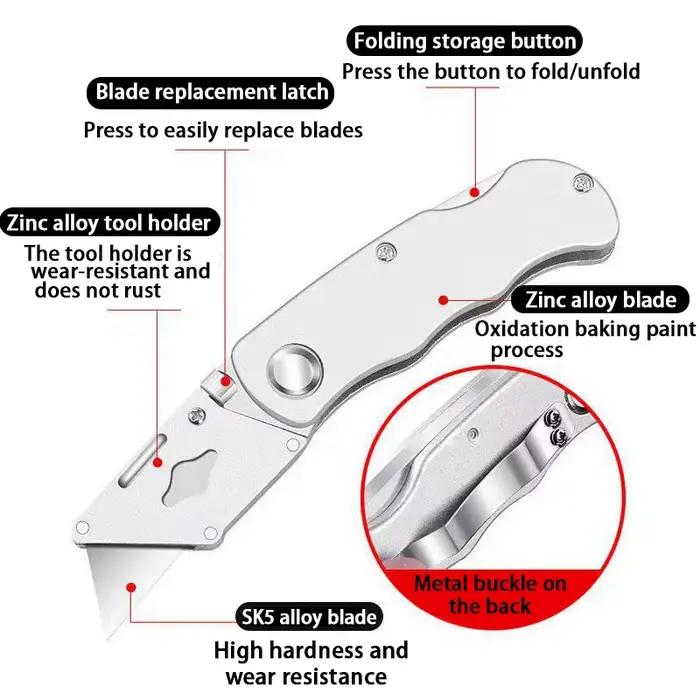 Couteau utilitaire pliant, manche en aluminium et plastique, coupe-câble de poche, lame de couteau p