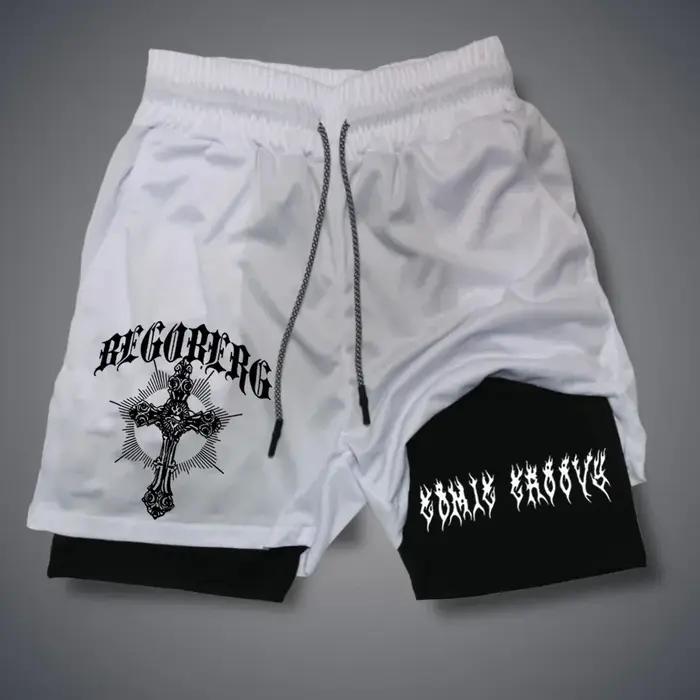Short de sport 2 en 1 pour homme, motif gothique, pantalon court, fitness, course à pied, décontract