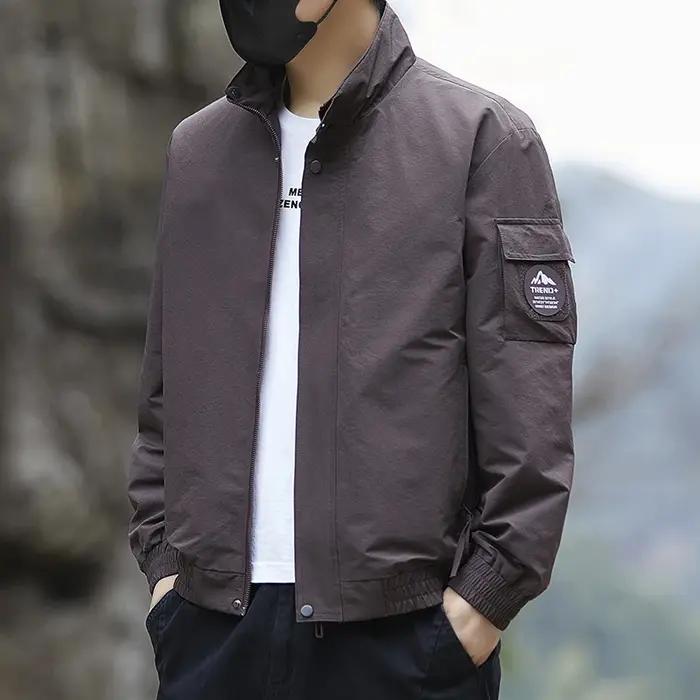 Veste cargo décontractée pour homme à col montant, style combinaison de vol, coupe-vent fin pour le