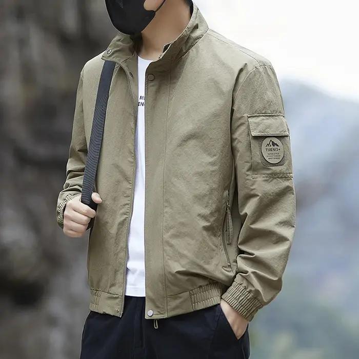 Veste cargo décontractée pour homme à col montant, style combinaison de vol, coupe-vent fin pour le