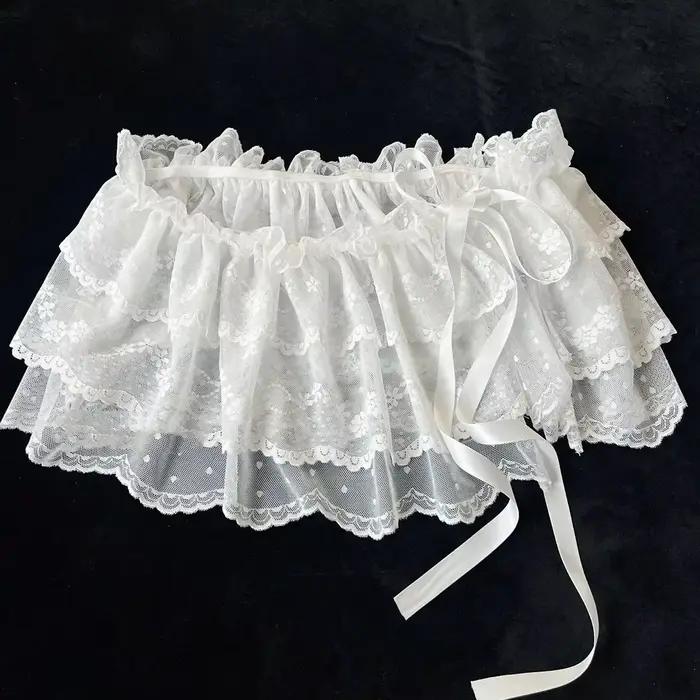 Coréen Ins blogueur Unique dentelle couches gaze jupes dentelle garniture a-ligne courte tissu Mini