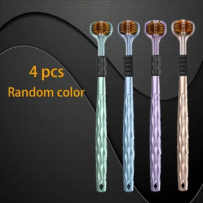 Ensemble de 4 brosses à dents manuelles ergonomiques avec 3 têtes de brosse, poils volcaniques dorés