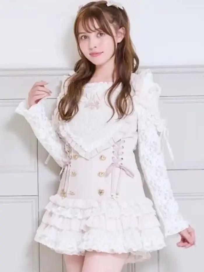 Ensemble 2 pièces japonais Y2K Lolita pour femmes, robe à bretelles en dentelle brodée de cœur + Min