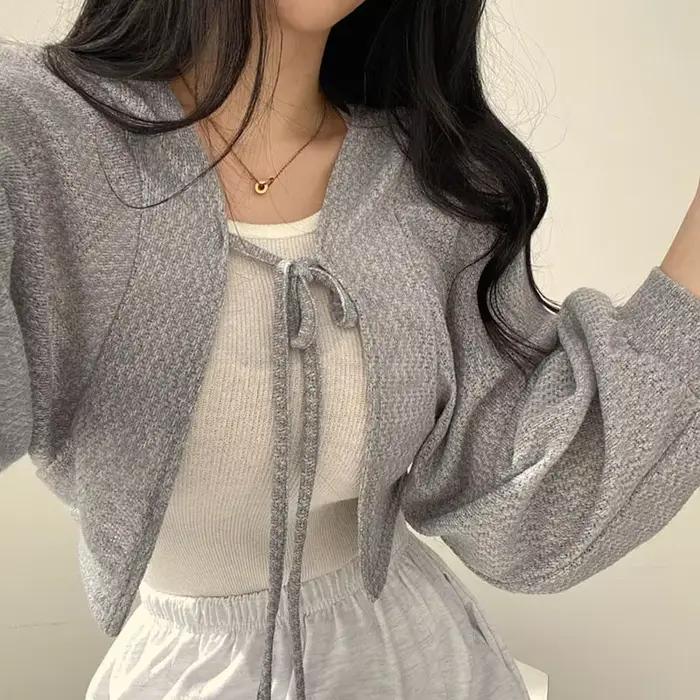 Cardigan Blanc Fin à Lacets pour Femme, Tricot d'Été, Protection Solaire, Mode Coréenne, Manches Lan
