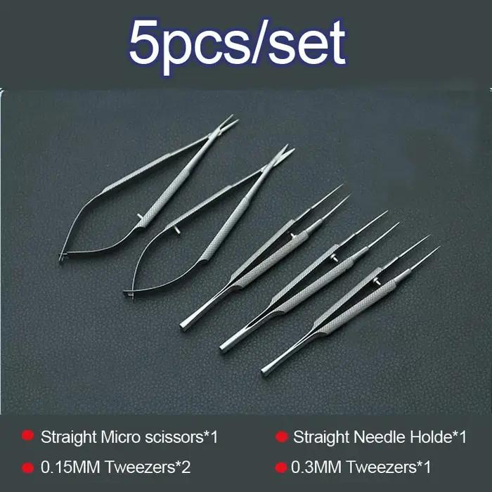 Nouveau 4 pièces/ensemble instruments microchirurgicaux ophtalmiques 12.5cm ciseaux + porte-aiguille
