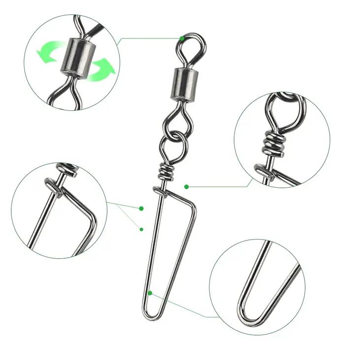 DNDYUJU 50pcs roulement de pêche émerillons anneau solide Interlock Snap pour hameçon leurre connect
