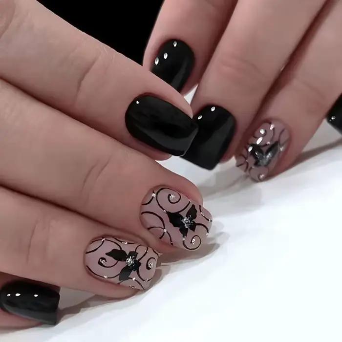 Faux Ongles Courts à Presser pour la Saison Printemps Été, 50 Styles de Fleurs, Papillon, Pointes d'