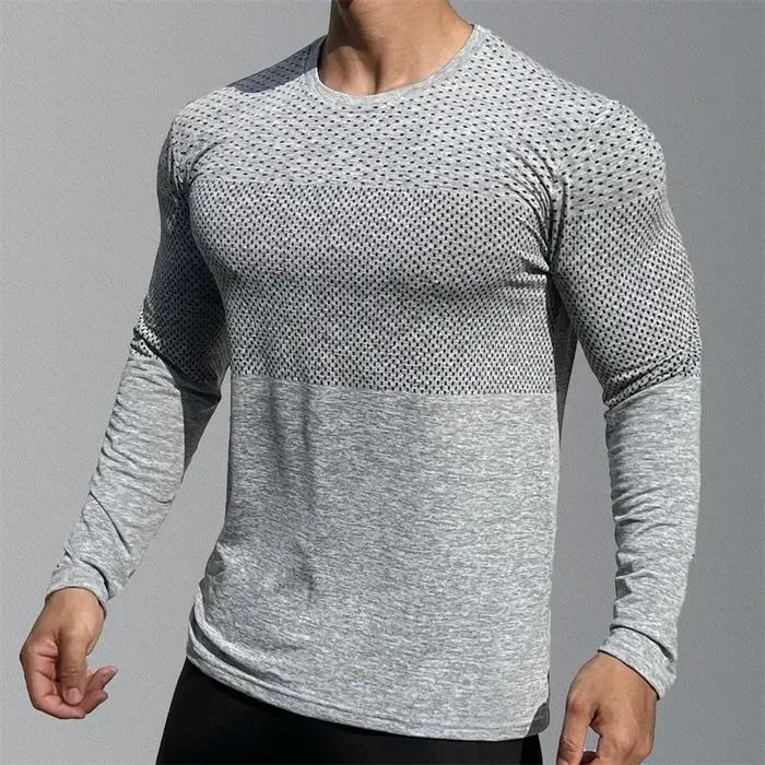 Sport pour hommes à manches longues hauts séchage rapide Fitness T-shirts musculation T-shirts de gy