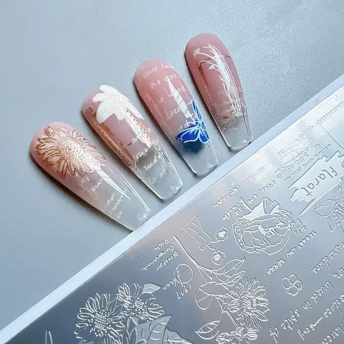 XMQ NAIL ART STAMPING PLATES LETRES Fleurs IMAGTEPLATES TEMPLATE