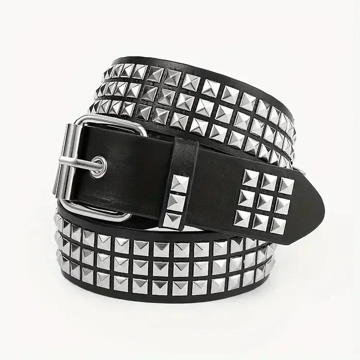 Nouvelle ceinture à rivets carrés 2026, ceinture en métal à pyramides, ceinture punk pour hommes et