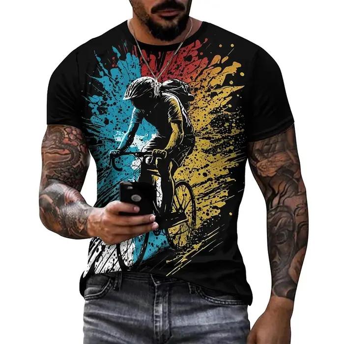 T-shirt graphique de vélo vintage pour hommes et femmes, vêtements College en 3D, haut de sport de gym, streetwear à manches courtes