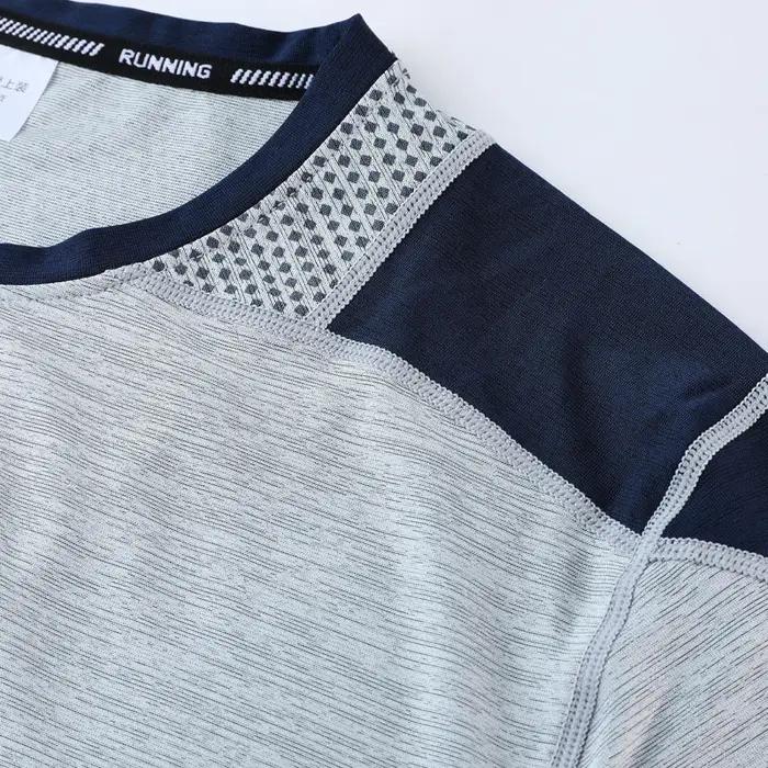 T-shirt à manches courtes pour hommes, haut d'exercice, Patchwork, entraînement, course, musculation
