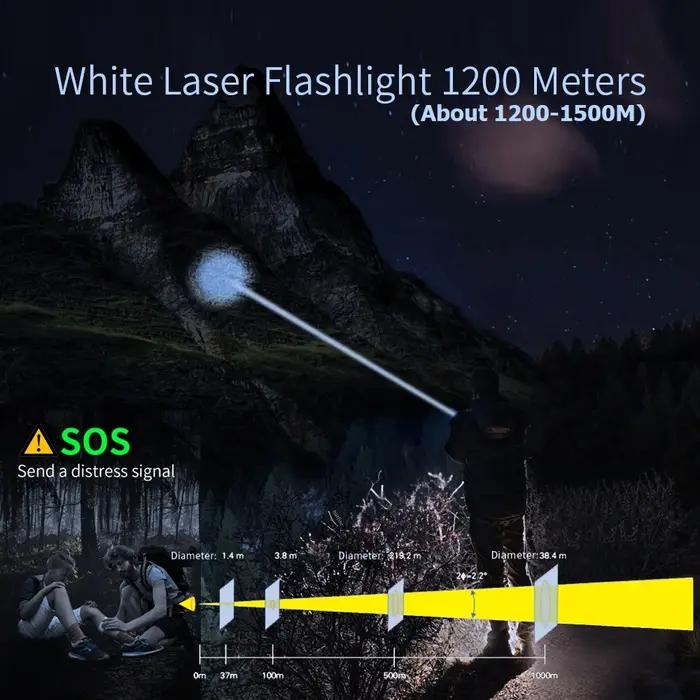Lampe torche LEP Laser blanche 1500m rechargeable : lumière tactique militaire pour recherche extérieure
