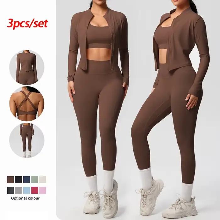 3 pièces vêtements de sport Yoga ensemble gymnastique sport soutien-gorge veste à glissière Leggings