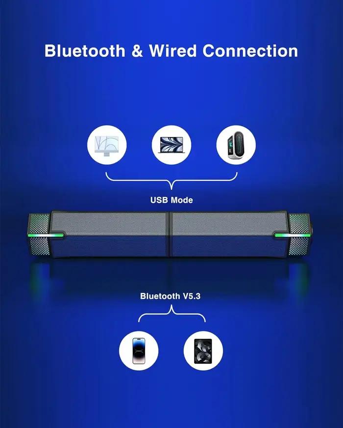 Jeecoo M20 haut-parleurs d'ordinateur Bluetooth pour moniteur de bureau PC, alimenté par USB filaire