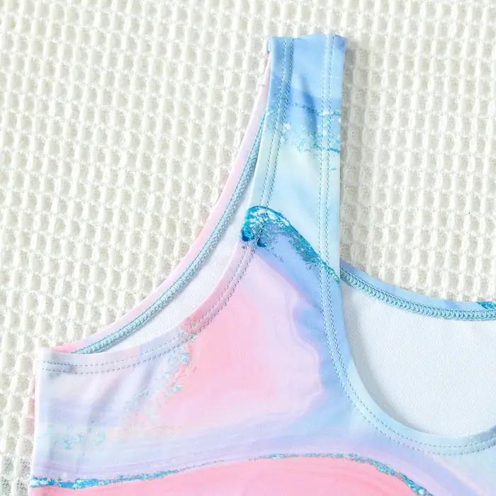 Maillot de bain une pièce tie-dye bleu pour enfants adolescents design nouveau 5 à 15 ans