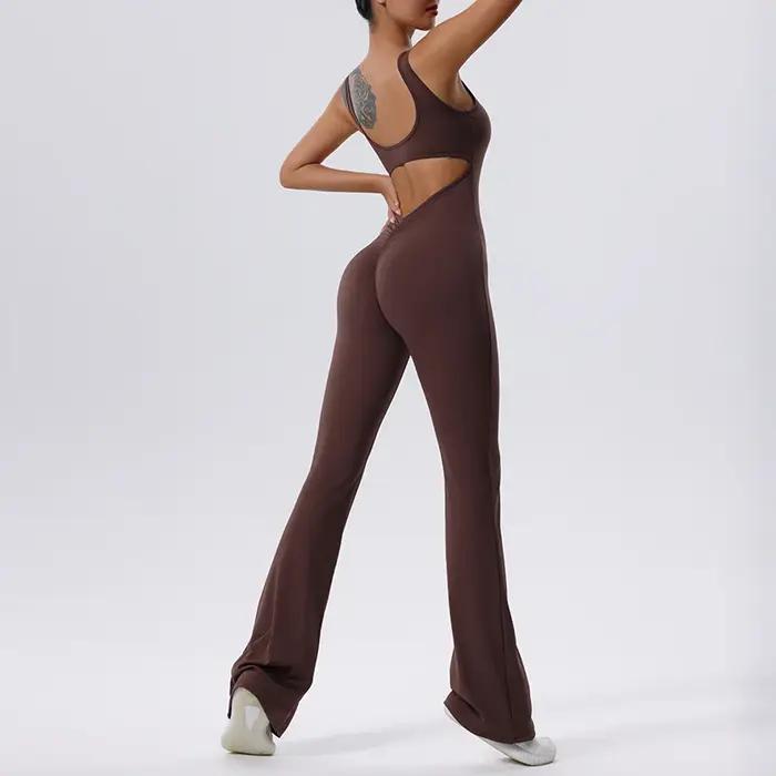 Combinaison de sport une pièce femme sexy - Pantalon évasé yoga push-up pour fitness et entraînement