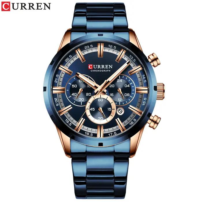 Curren montre pour hommes cadran bleu bracelet en acier inoxydable Date hommes d'affaires montres ét