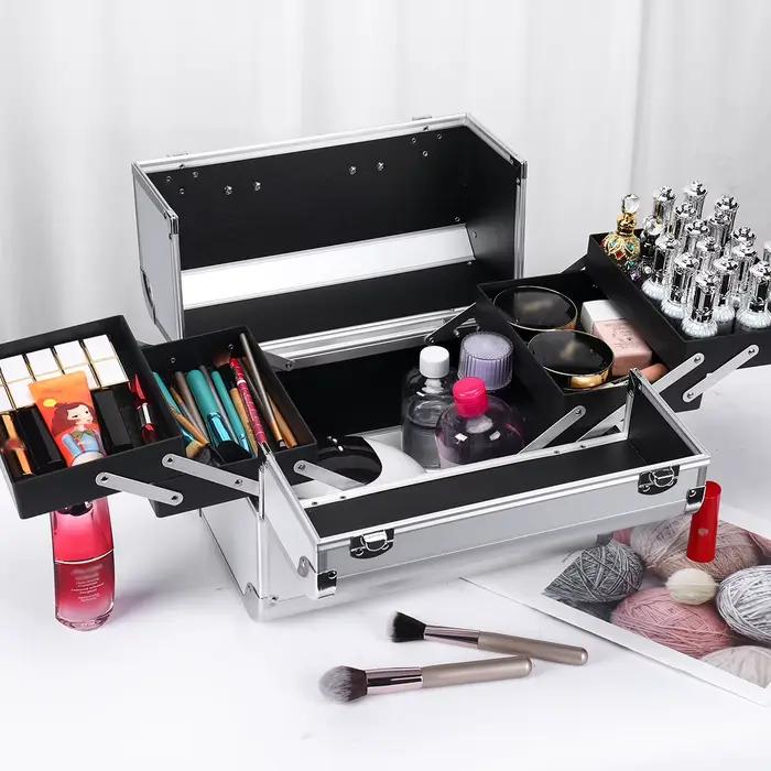 Mallette de maquillage en alliage d'aluminium, boîte à outils de pédicure avec poignée, boîte à cosm