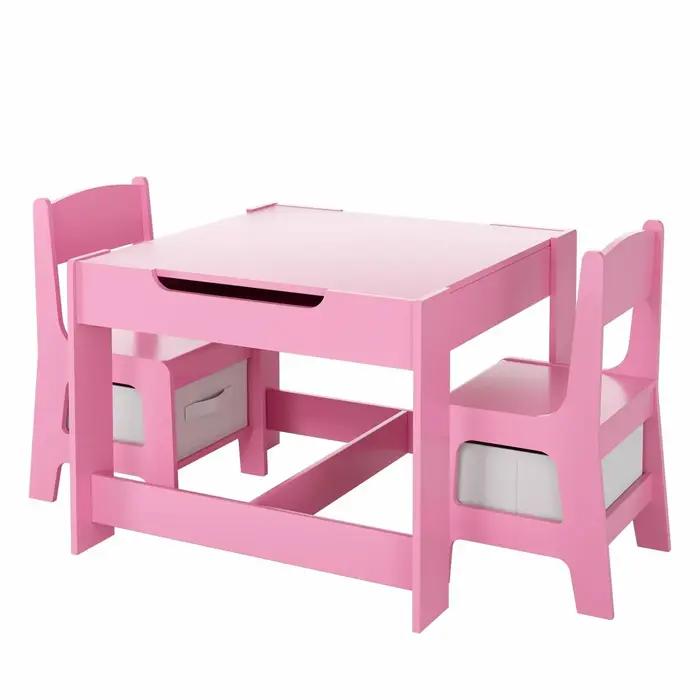 AOOU-Ensemble de table et 2 chaises pour enfants, table d'activité en bois 3 en 1, poignées amovible