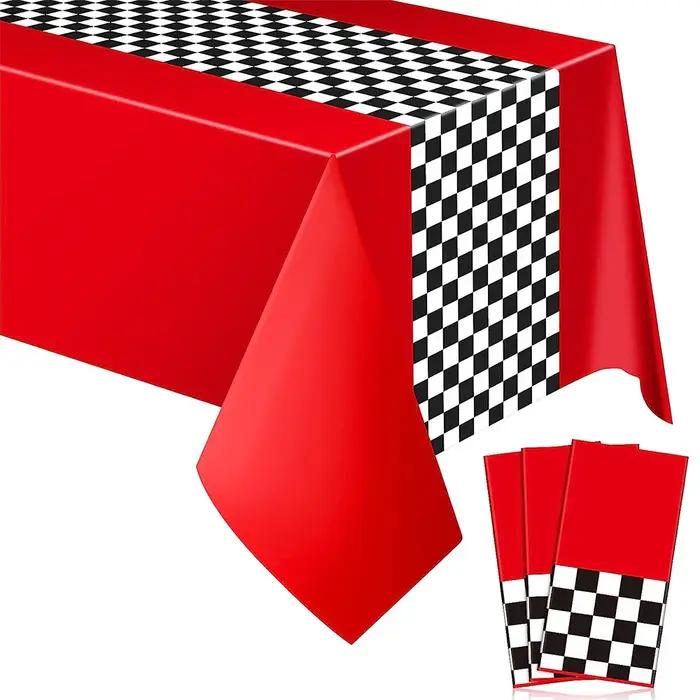 Nappe de fête de voiture de course à carreaux, drapeau à carreaux noir et blanc, nappe de piste, fou