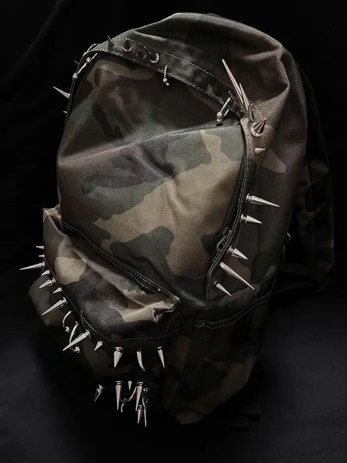 Sac à dos imprimé camouflage à rivets punk pour hommes et femmes, sac à dos conçu à la mode