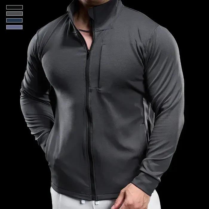 Veste de sport à fermeture éclair pour homme, sweat-shirt de fitness à séchage rapide, vestes de cou