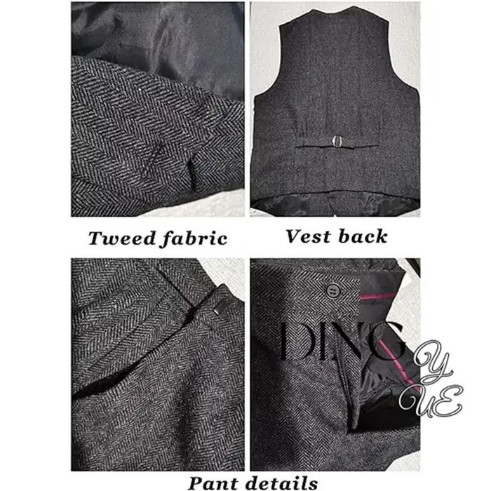 Ensemble de costume rétro 3 pièces pour hommes, en Tweed marron et gris à chevrons, coupe cintrée, T