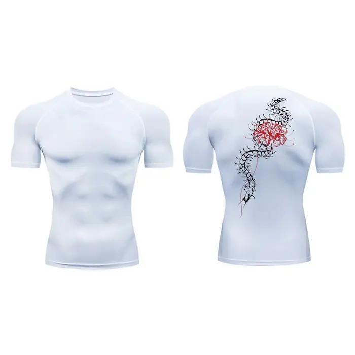 Chemises de Compression à manches courtes pour hommes, imprimé floral, T-shirts athlétiques d'été à