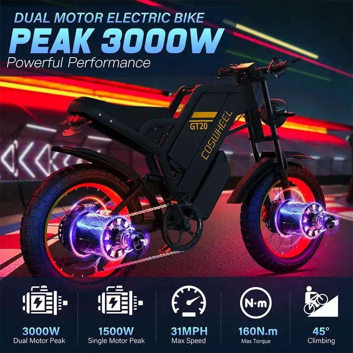 Vélo électrique Coswheel pour adultes 2000W 60V Moto Tout-Terrain VTT Fatbike 20 pouces探险骑行电助力自行车成人群山探险终极利器