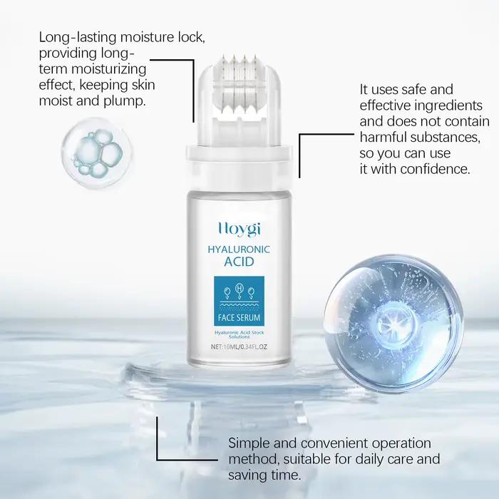 Sérum Visage Acide Hyaluronique Applicateur à Billes Hydratation Profonde Améliore Texture Peau Atténue Ridules Booste Élasticité Eclat Faciale Occasions Spéciales