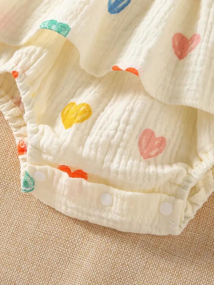 Ensemble de vêtements d'été pour nouveau-né fille 3M-2T, combinaison à imprimé cœur, body jaune pour